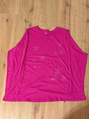 Lane Bryant Hot Pink Long Sleeve Tee with Rhinestone Stars